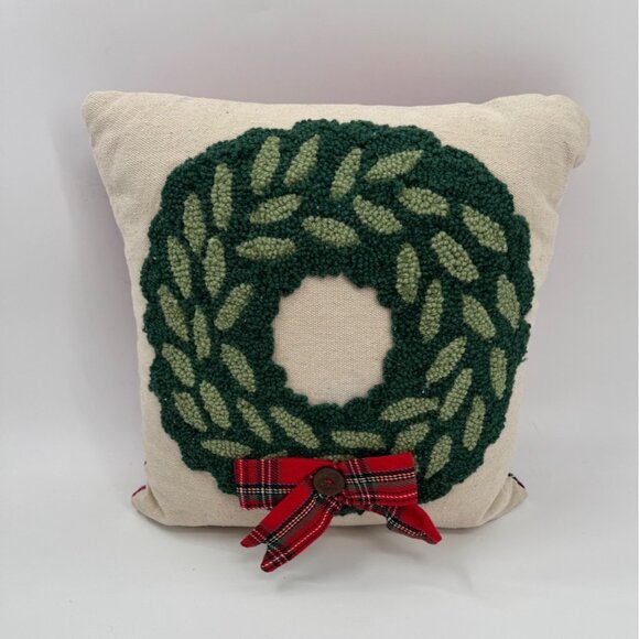 Christmas Tree & Wreath Decorative Throw Pillows Set Of 2 16"x16" Mud Pie Cotton - Picture 4 of 9
